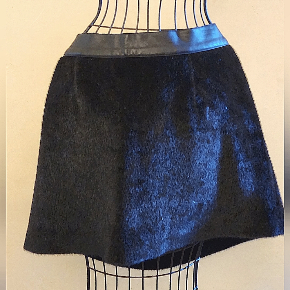 Sam Edelman Black Fuzzy Soft Fur Black Faux Leather Mini Skirt